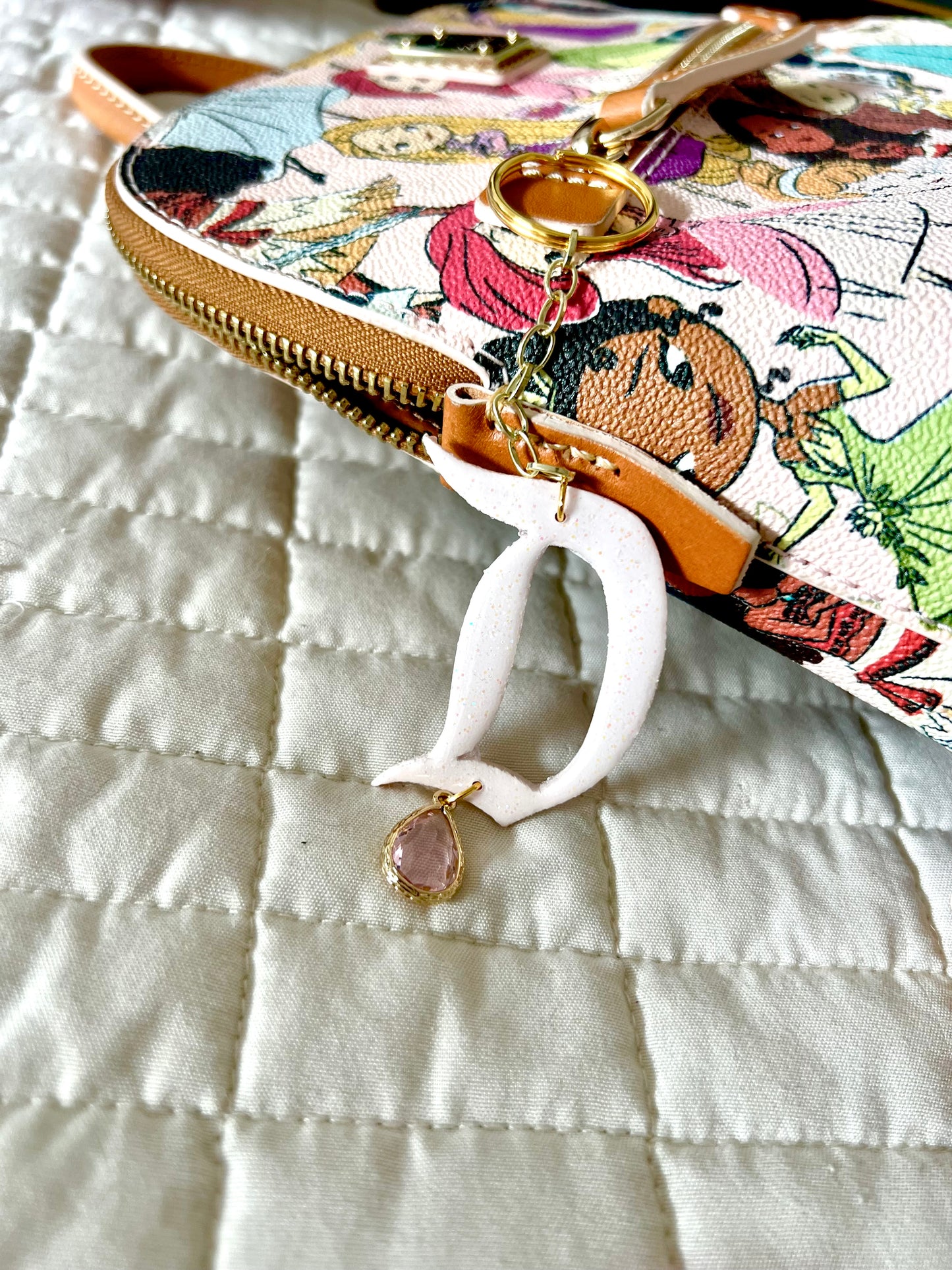 Iridescent D Bag Charm - pink