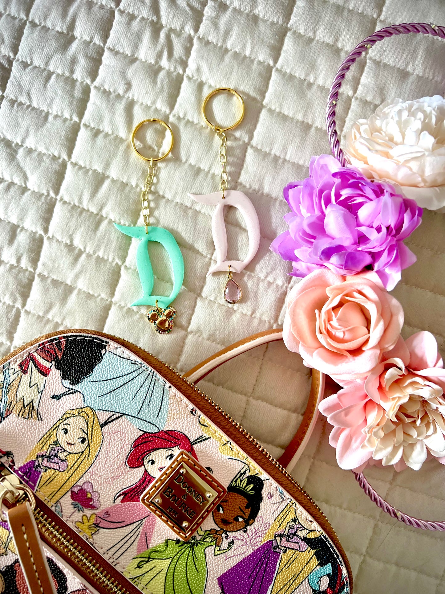 Iridescent D Bag Charm - pink